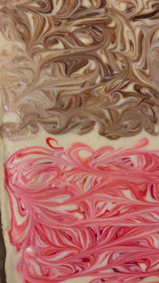 Family size cheesecake marble Biscoff and strawberry swirl